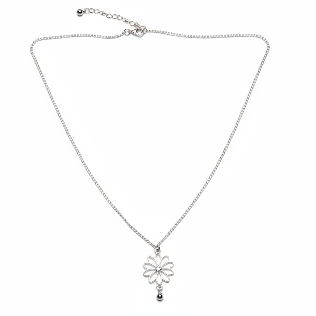 Single Flower Necklace Silver Plate - Elegant Silver-Plated Floral Jewelry - Shopthatapp.ca