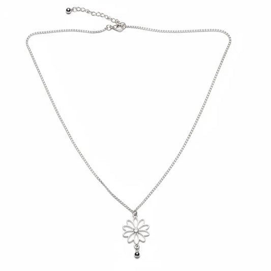 Silver-plated single flower necklace featuring an elegant floral design, perfect for delicate jewelry styling by Suzie Blue Canada.