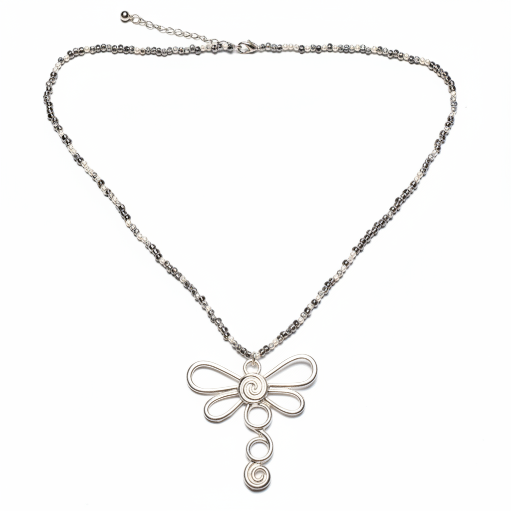 Dragonfly Necklace Silver Plate on Cube Chain - Shopthatapp.ca