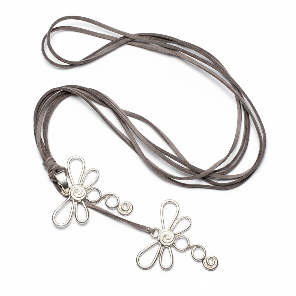 Double Dragonfly Necklace Silver Plate on Suede - Shopthatapp.ca