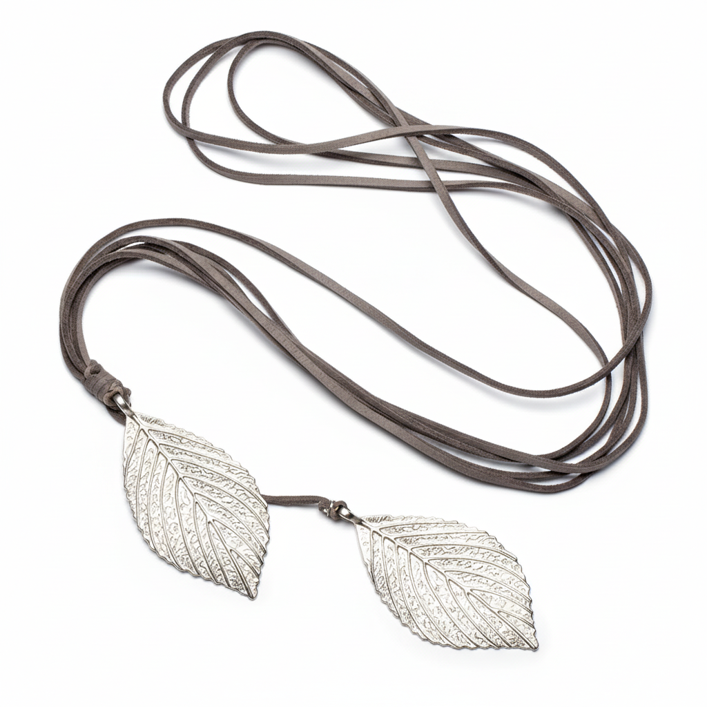 Double Leaf Necklace Silver Plate on Suede - Shopthatapp.ca