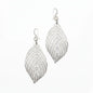 Silver plate large leaf earrings featuring elegant, nature-inspired design by Suzie Blue Canada.