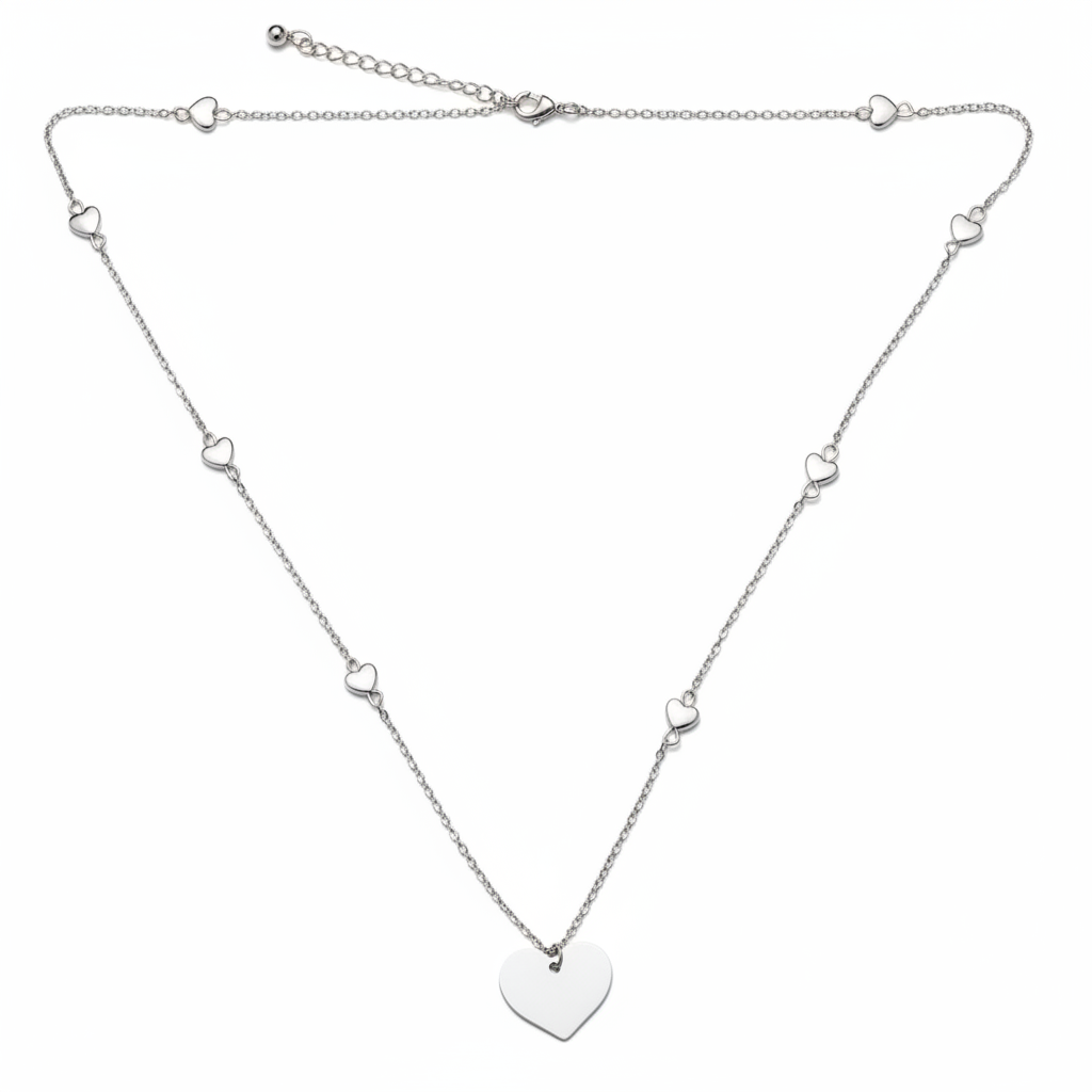 Heart Chain Necklace Silver Plate - Elegant Heart On Heart Design - Shopthatapp.ca