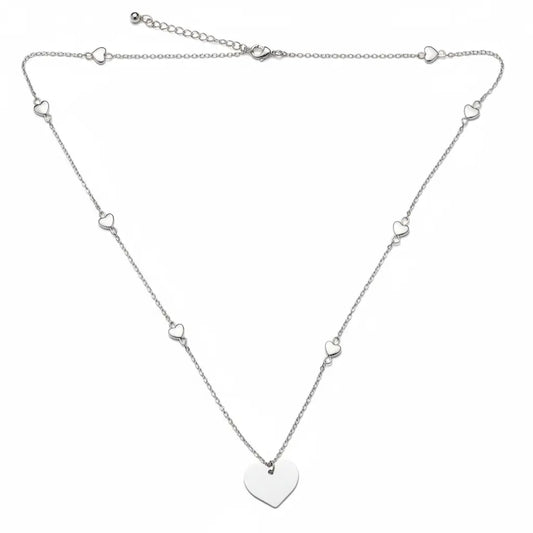 Silver-plated heart chain necklace with an elegant heart-on-heart design by Suzie Blue Canada.