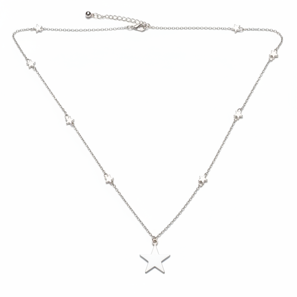 Star Chain Necklace Silver Plate - Stunning Star On Star Design - Shopthatapp.ca