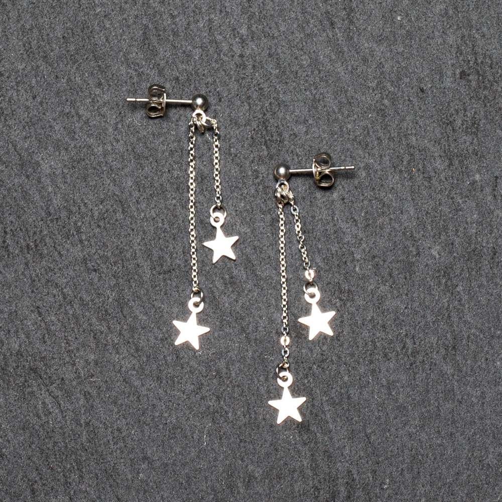 Double Drop Star Earrings in Silver Plate - SP406S - Shopthatapp.ca