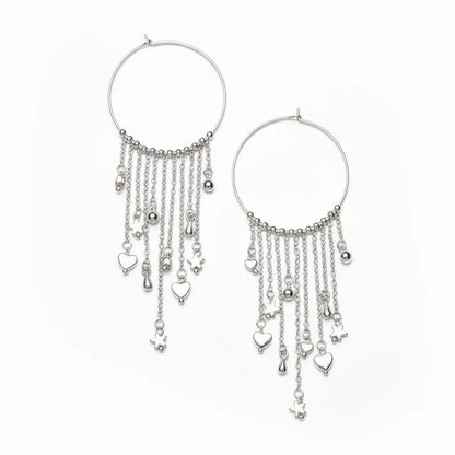 Silver plate ring charms earrings by Suzie Blue Canada featuring elegant, stylish accessory design with circular ring accents.