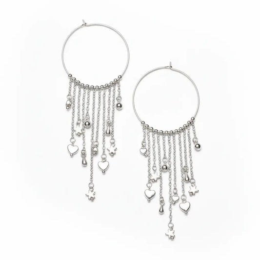 Silver plate ring charms earrings by Suzie Blue Canada featuring elegant, stylish accessory design with circular ring accents.
