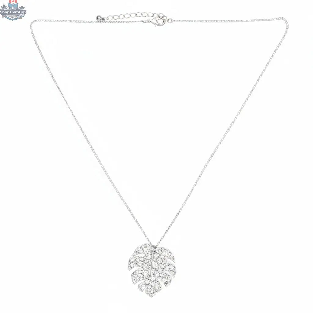 Hammered leaf pendant silver-plated necklace by Suzie Blue Canada, featuring a detailed leaf charm on a chain.