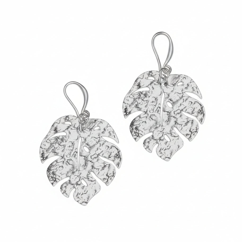 Hammered Silver Leaf Earrings - Silver Plate Elegance - Shopthatapp.ca
