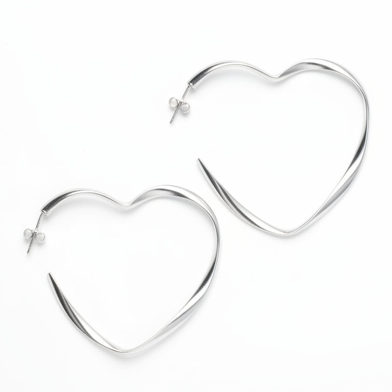 Large Heart Hoop Earrings - Silver Plate - Shopthatapp.ca