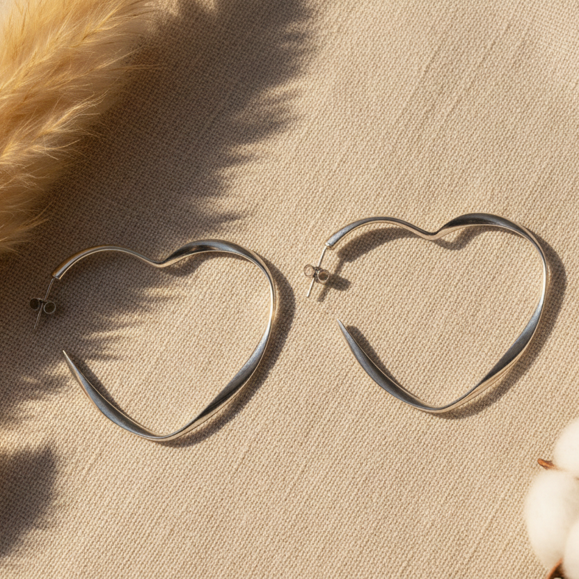 Large Heart Hoop Earrings - Silver Plate - Shopthatapp.ca