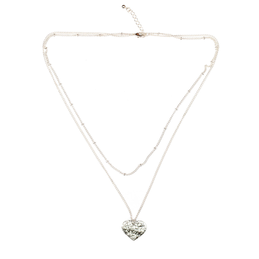 Double Strand Heart Necklace - Silver Plate - Shopthatapp.ca