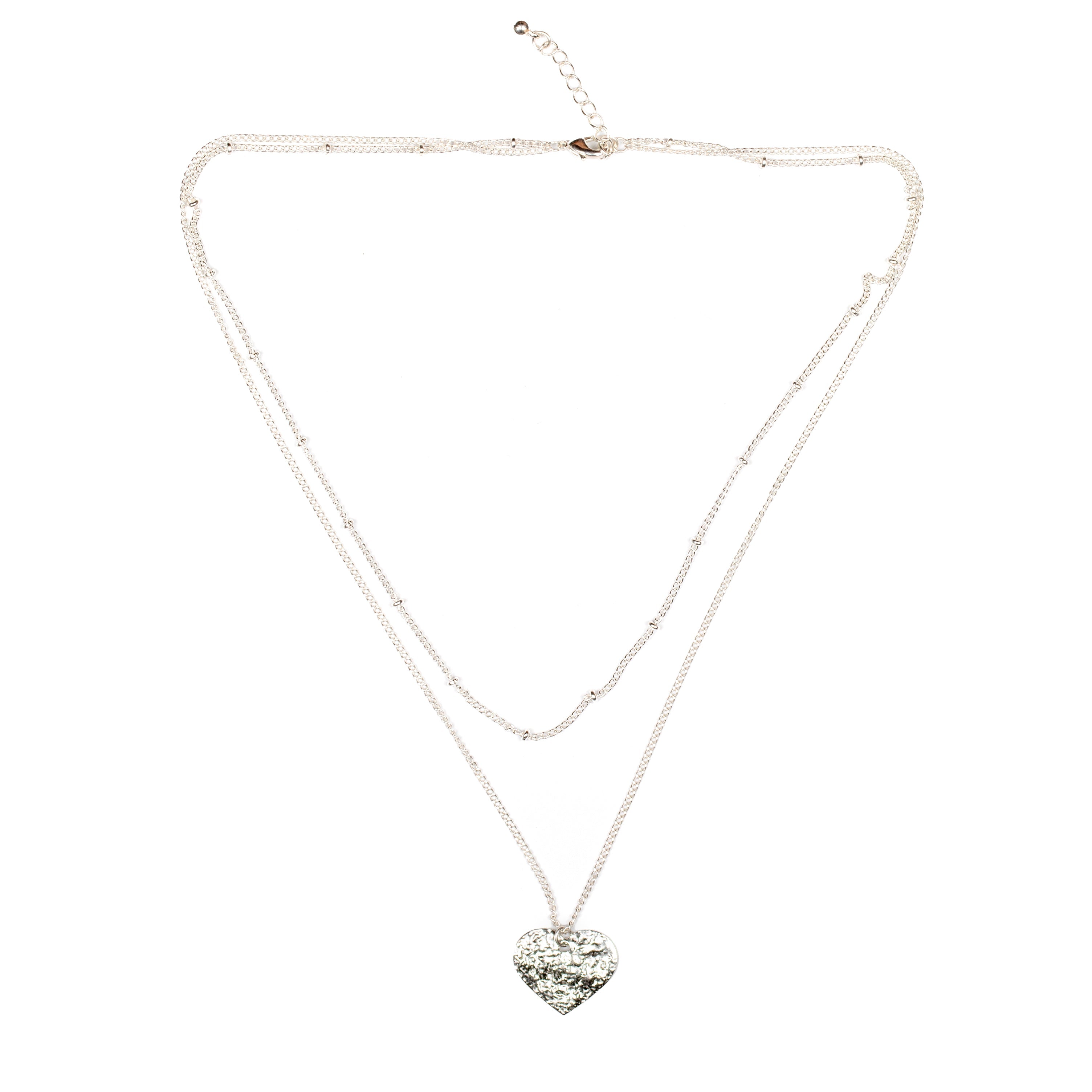 Double Strand Heart Necklace - Silver Plate - Shopthatapp.ca
