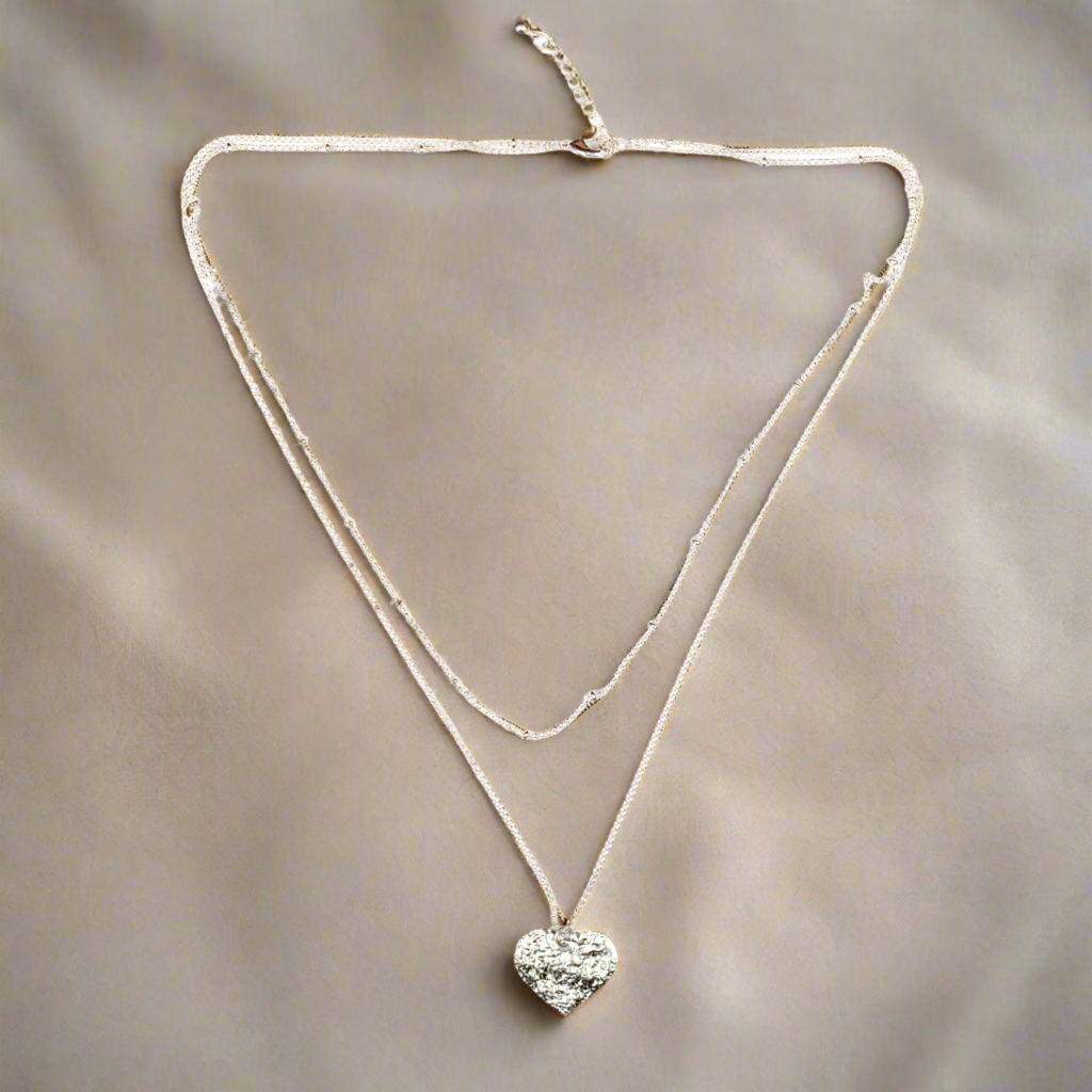 Double Strand Heart Necklace - Silver Plate - Shopthatapp.ca