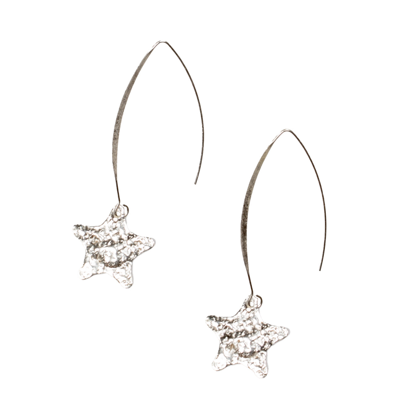 Hammered Star Drop Earrings in Silver Plate - Shopthatapp.ca