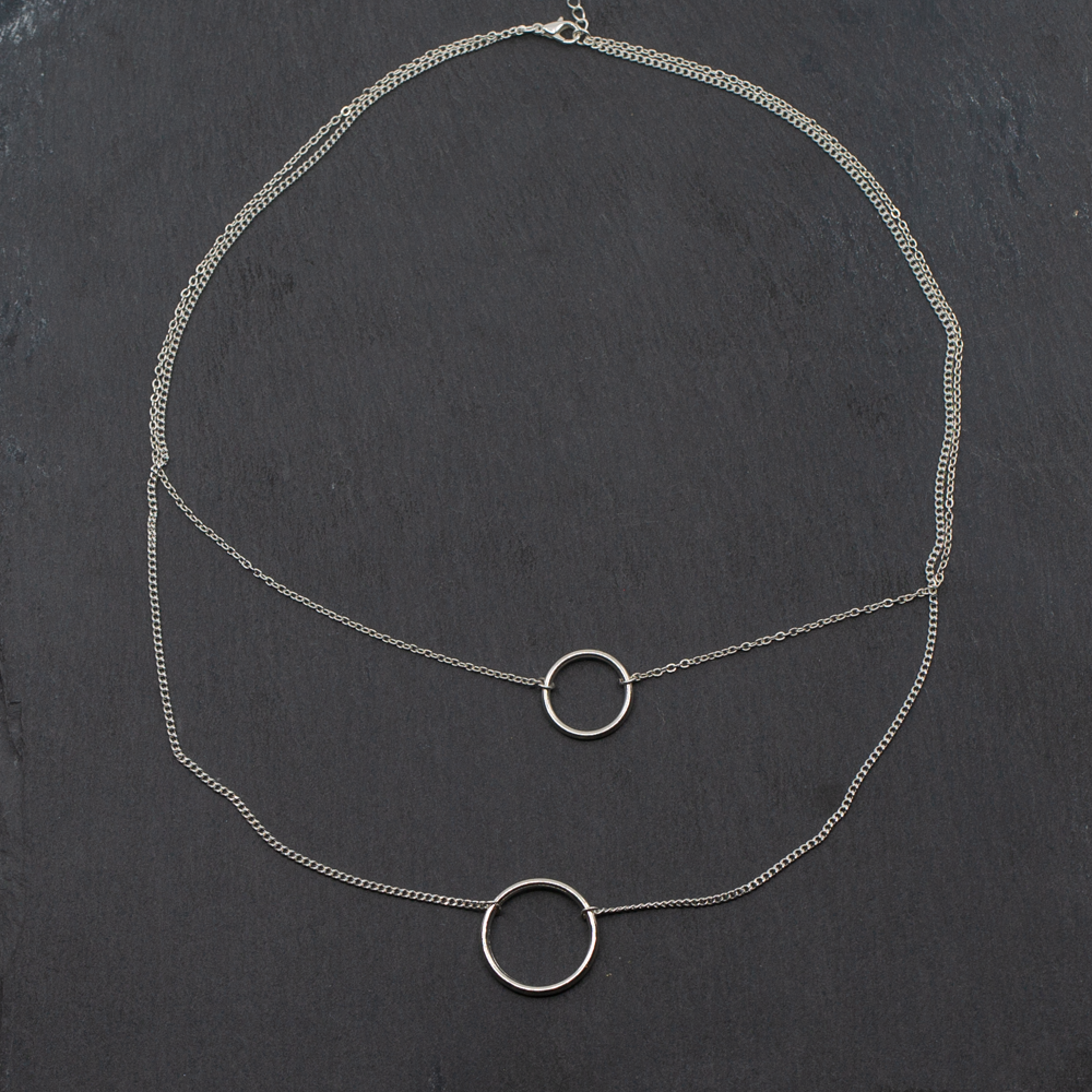Open Heart E-SP6102 Double Strand Silver Plate Necklace - Elegant Pendant Design - Shopthatapp.ca