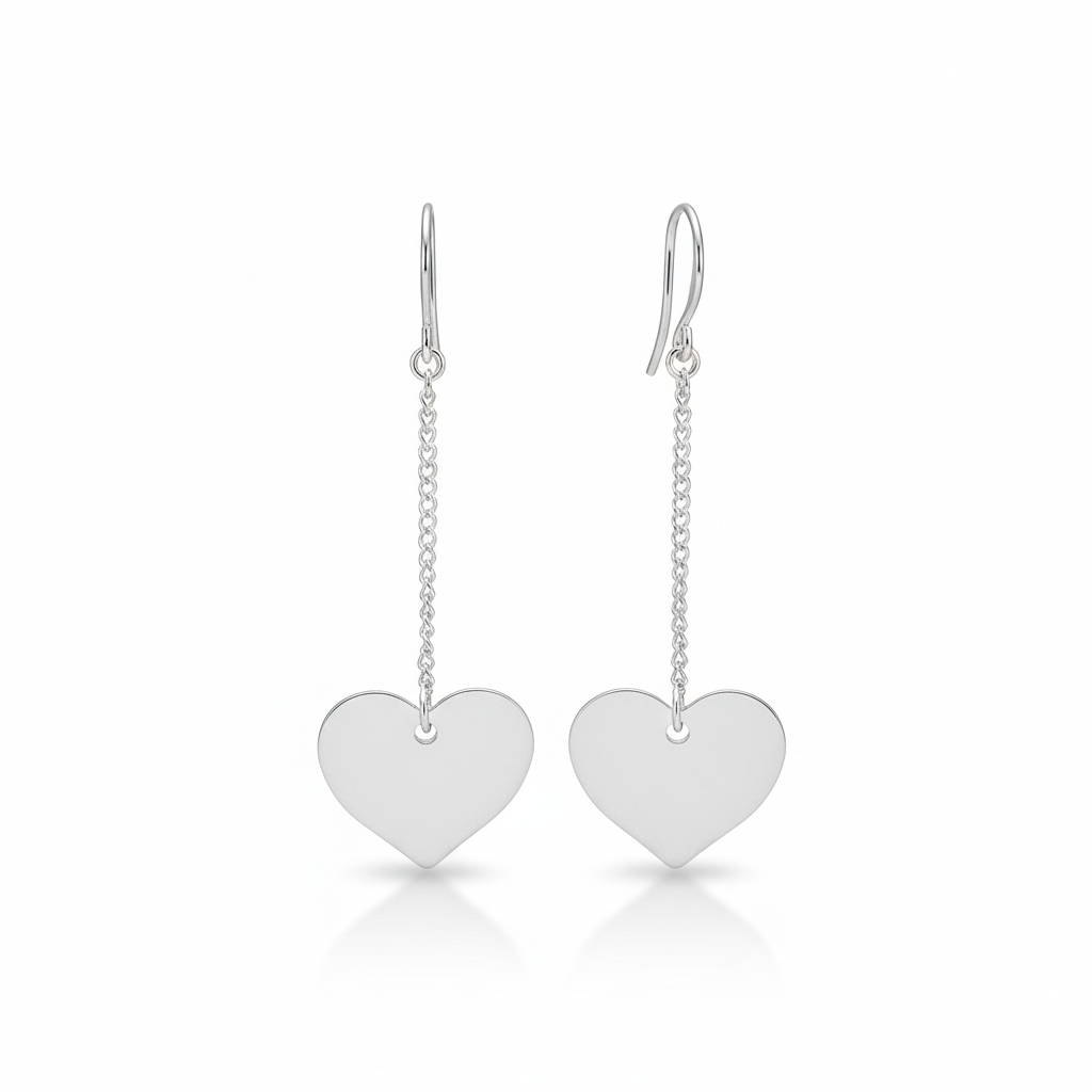 Drop Chain Heart Earrings Silver Plate - Elegant and Chic Accessory - Shopthatapp.ca