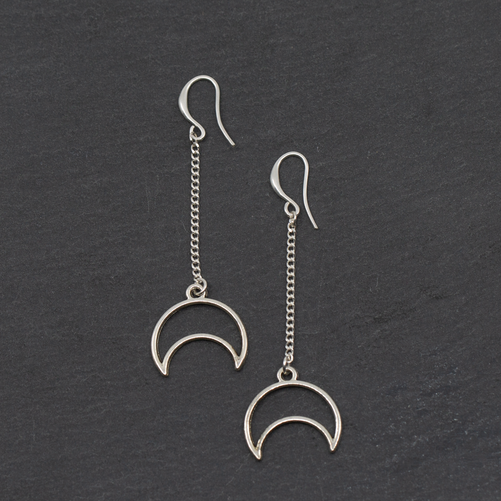 Long Drop Moon Earrings In Silver Plate - Shopthatapp.ca