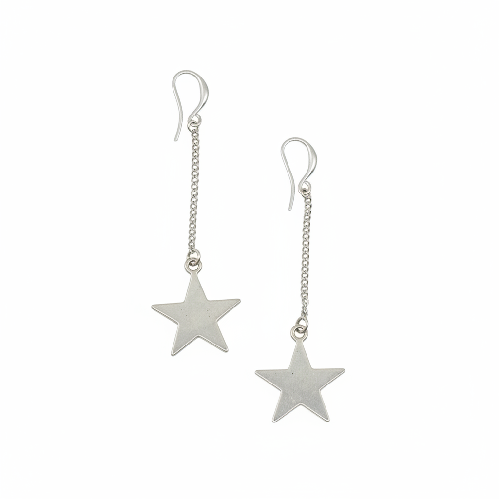 Drop Chain Star Earring In Silver Plate - Shopthatapp.ca