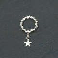 Elasticated Star Charm Ring In Silver Plate - Shopthatapp.ca
