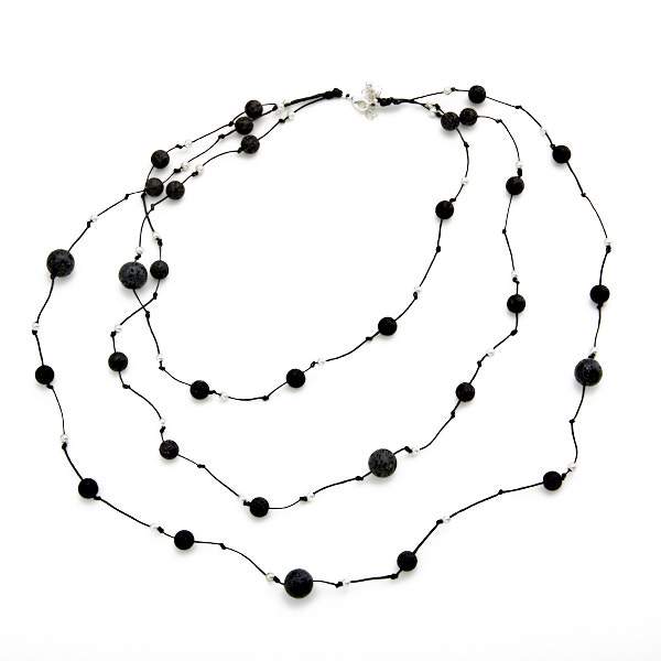 Triple Strand Lava Stone Necklace in Silver Plate - Shopthatapp.ca