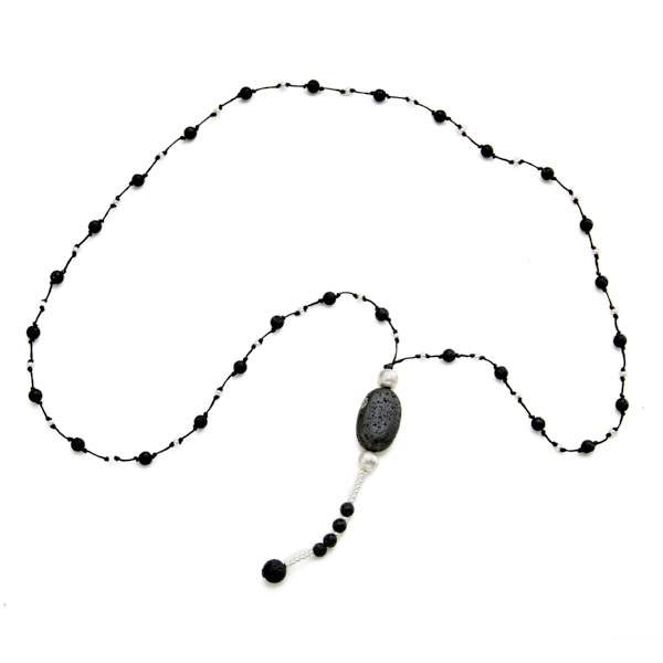 Lava Stone Necklace With Pebble in Silver Plate - Shopthatapp.ca