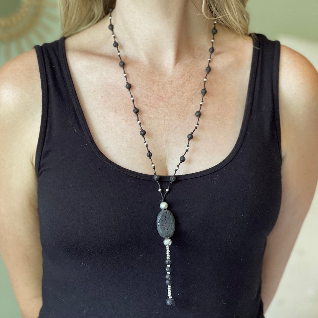 Lava Stone Necklace With Pebble in Silver Plate - Shopthatapp.ca
