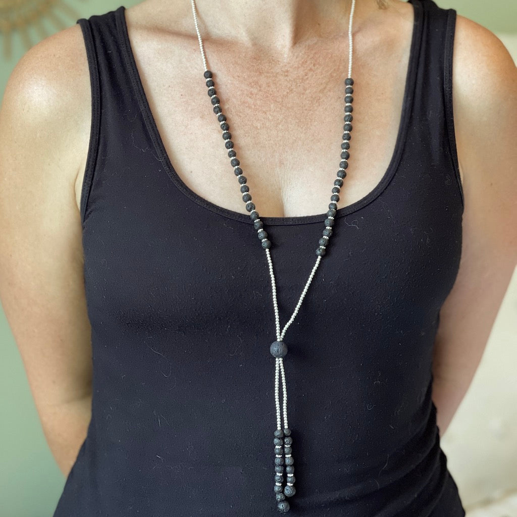 Lava Stone Necklace With Ball in Silver Plate - Shopthatapp.ca