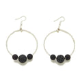 Lava Stone Hoop Earrings with Silver Plate Triple Ball Design - Shopthatapp.ca