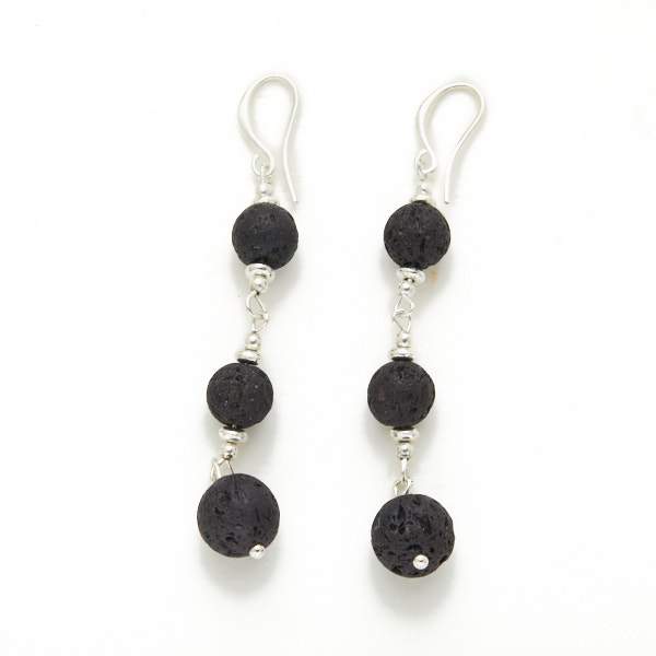 Lava Stone Triple Ball Earring with Silver Plate Accents - Shopthatapp.ca