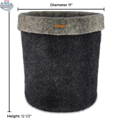 Black Felt Storage Basket - Hand-Felted New Zealand Wool, Two-Tone Black/Grey - Shopthatapp.ca