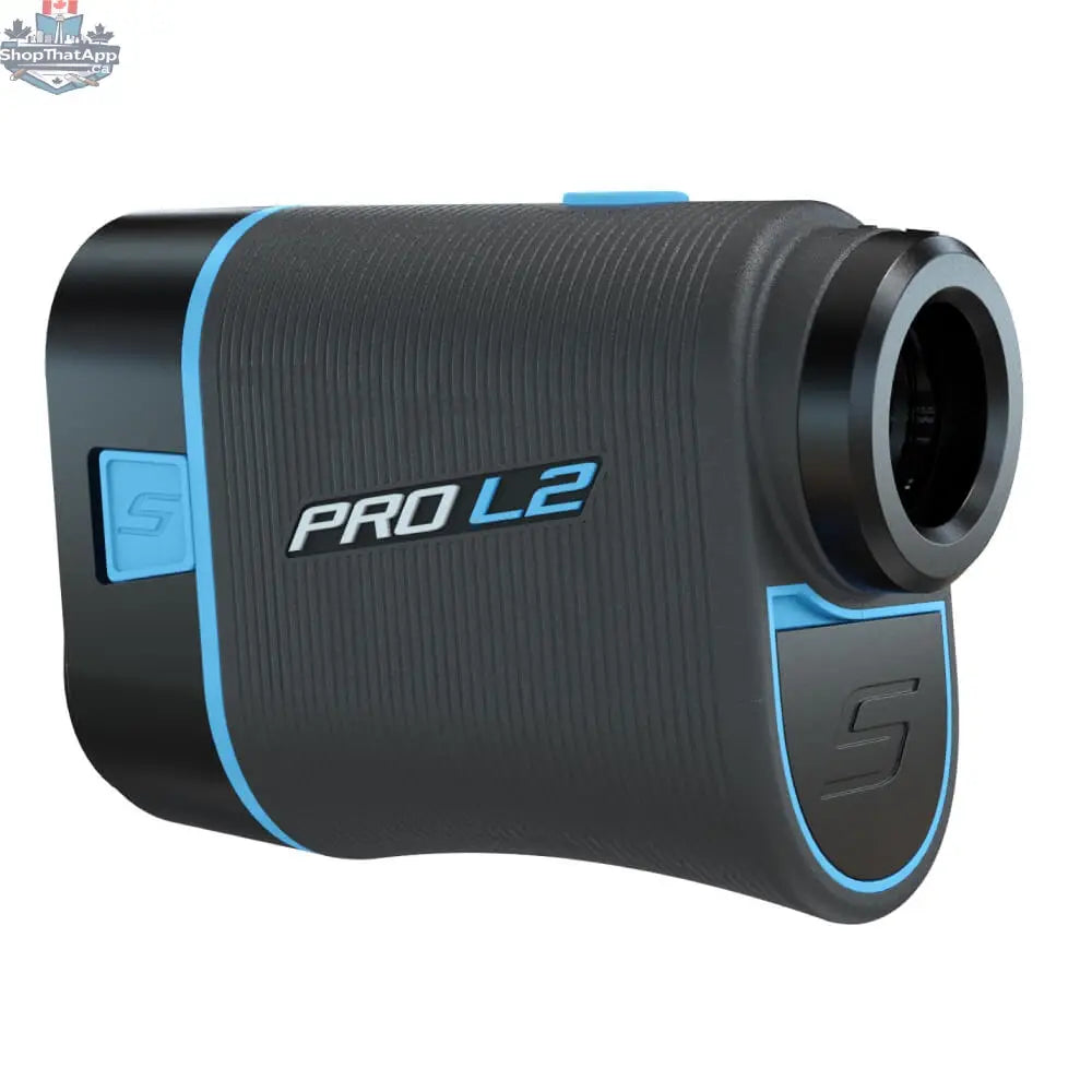 The Golfather Ltd. PRO L2 Rangefinder showing laser aiming and display screen for precise distance measurement in golf.