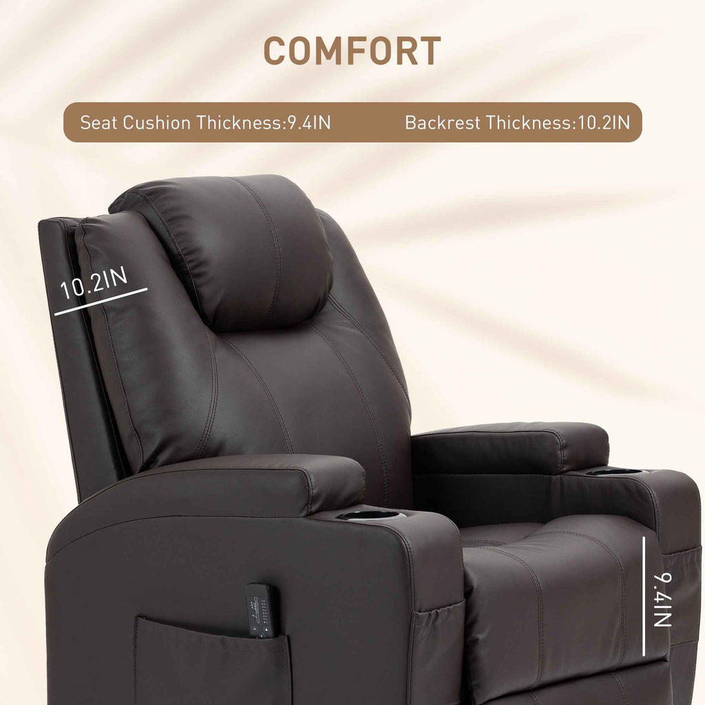Brady Massage Recliner Chair with Swivel, Rocker Features and 8 Vibration Points-Brown