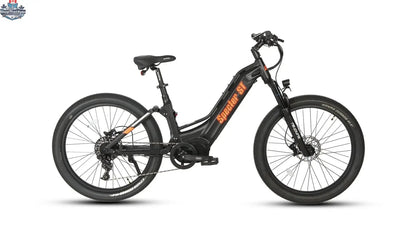 Black E-Vélo EUNORAU SPECTER-ST 2.0 electric bicycle with sleek frame and advanced features, suitable for city commuting.