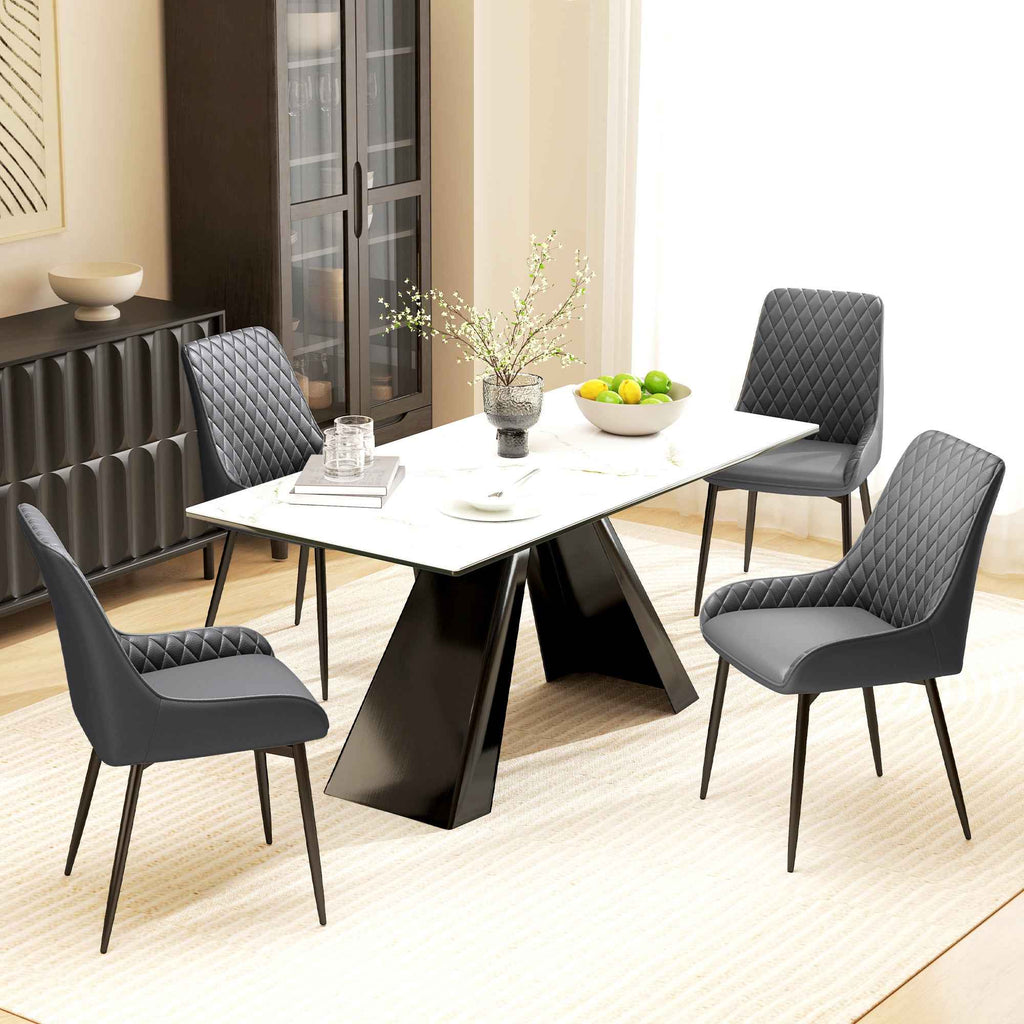 Blake Modern Dining Chairs Set of 2 with Diamond Tufting and Steel Legs-Grey