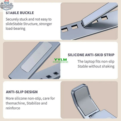 YYLM Aluminum Laptop Stand — Portable Foldable Cooling Riser for MacBook & Notebooks - Shopthatapp.ca
