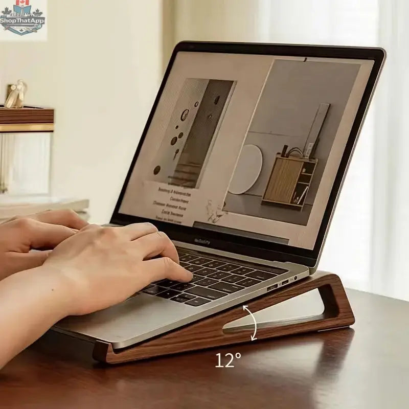 Portable Foldable Wooden Laptop Stand - Ergonomic 12° Adjustable Angle,  Compact Bamboo Desktop Riser for Tablets and Notebooks - Shopthatapp.ca