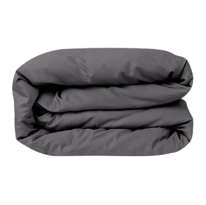 Slate-colored Skylark+Owl Canada sateen duvet cover featuring a smooth, elegant fabric for a sophisticated bedroom look.