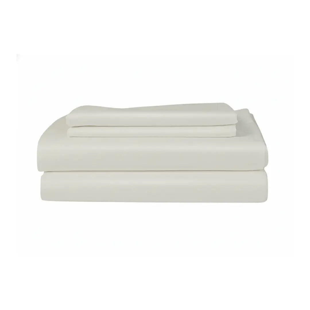 Luxurious Skylark+Owl Canada refined sateen sheet set in chalk color, showcasing smooth, soft bed sheets for elegant bedroom comfort.