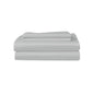 Light grey Skylark+Owl Canada refined sateen sheet set with smooth, luxurious fabric and neatly folded sheets for a cozy bedroom look.