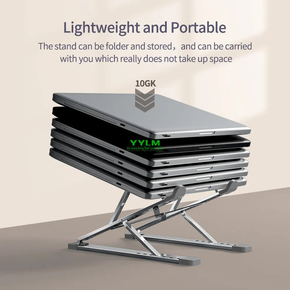YYLM Aluminum Laptop Stand — Portable Foldable Cooling Riser for MacBook & Notebooks