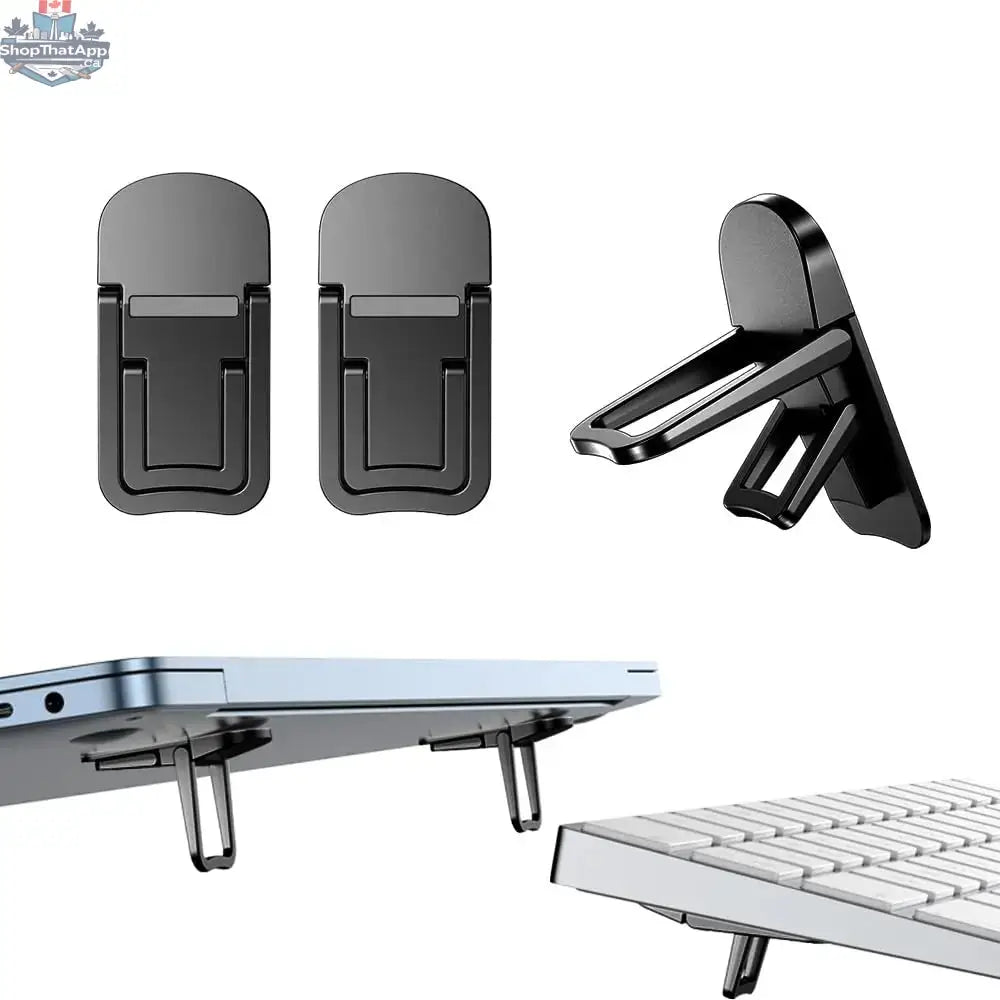 2PCS Mini Foldable Laptop Stand, Zinc Alloy Invisible Notebook Riser, Adjustable Angle Self-Adhesive Keyboard Lift for Desk - Shopthatapp.ca
