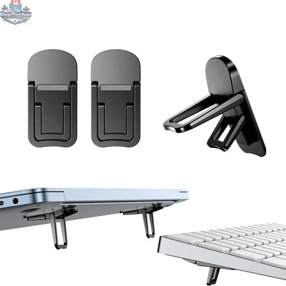 2PCS Mini Foldable Laptop Stand, Zinc Alloy Invisible Notebook Riser, Adjustable Angle Self-Adhesive Keyboard Lift for Desk - Shopthatapp.ca