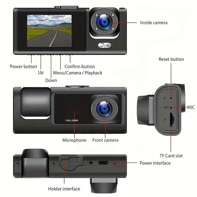 3 Channel Dash Cam for Car Front And Rear Camera 1080P Video Recorder Dashcam Black Box Car DVR Rear View Camera car accessory