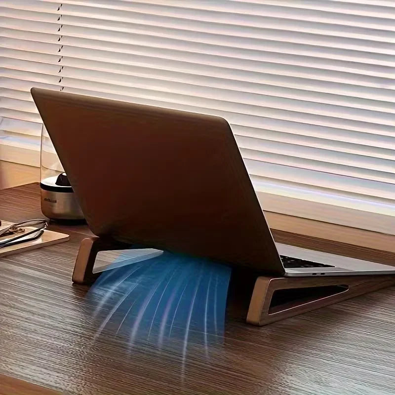 Portable Foldable Wooden Laptop Stand - Ergonomic 12° Adjustable Angle,  Compact Bamboo Desktop Riser for Tablets and Notebooks