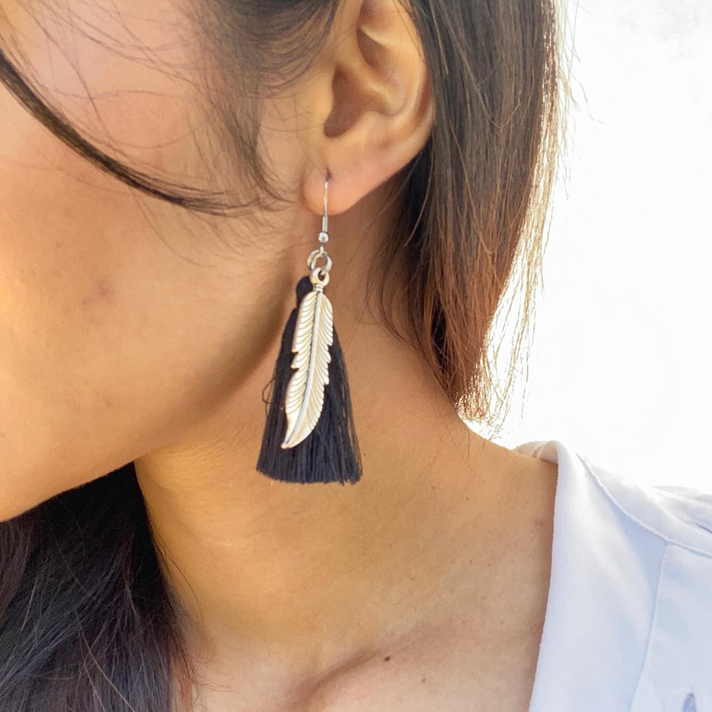 Tassel Earrings With Leaf Charm - Shopthatapp.ca