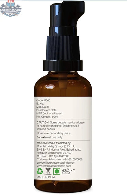 Forest Essentials Sun Fluid with Coconut Water SPF 50, Turmeric, and Basil Leaf, nourishing personal-care skincare product.