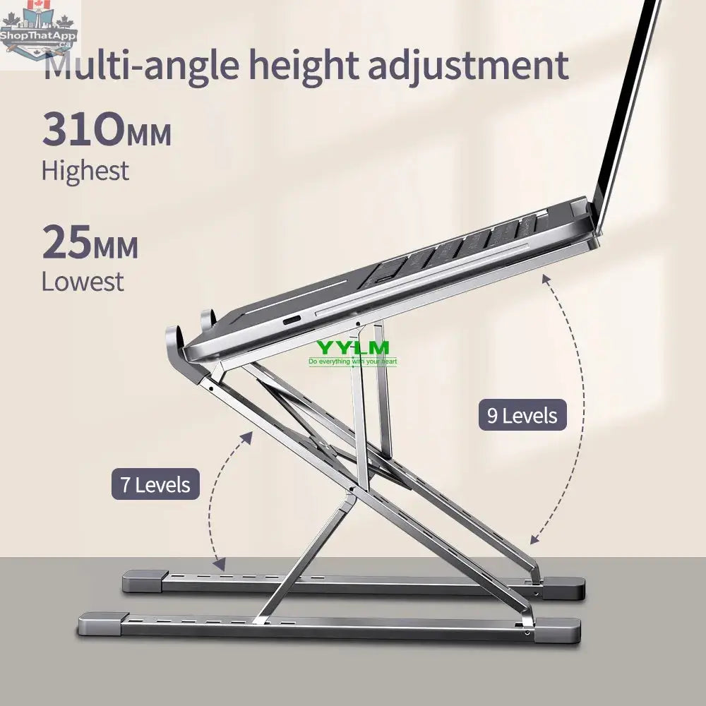 YYLM Aluminum Laptop Stand — Portable Foldable Cooling Riser for MacBook & Notebooks - Shopthatapp.ca