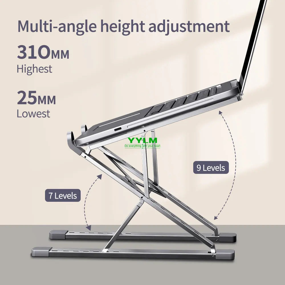 YYLM Aluminum Laptop Stand — Portable Foldable Cooling Riser for MacBook & Notebooks